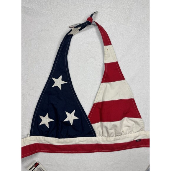 Vintage 90s Tommy Hilfiger American Flag Halter Top Women's Large Reversible NWT - Picture 2 of 14
